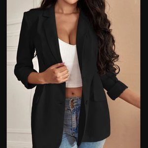 Simple Black Lapel Neck Blazer
